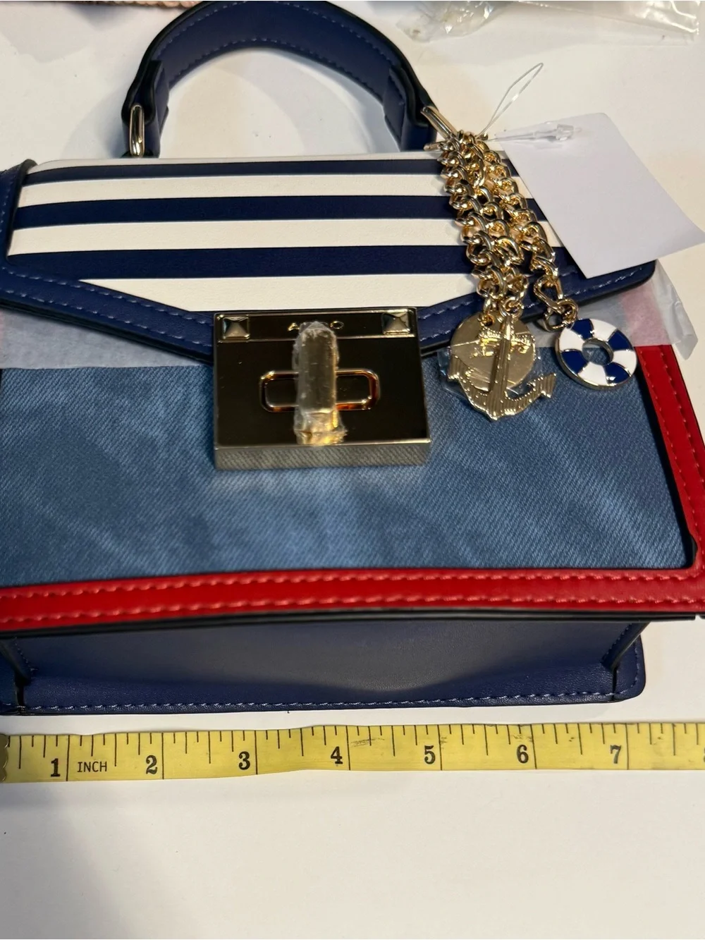 Aldo Nautical Striped Satchel Top-Handle Crossbody w/Charm NWT
